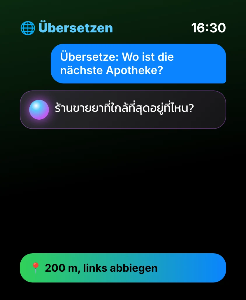 G Bot – Übersetzen: ร้านขายยาที่ใกล้ที่สุดอยู่ที่ไหน? 📍 200 m, links abbiegen
