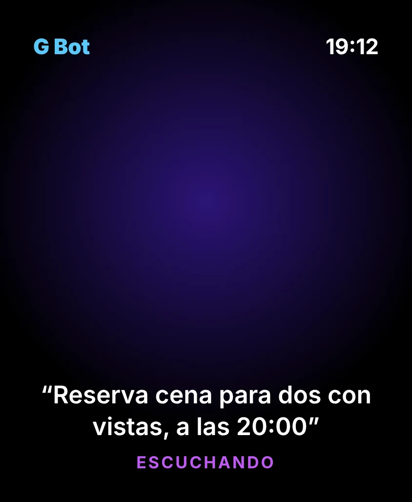 G Bot – Escuchando: Reserva cena para dos con vistas, a las 20:00