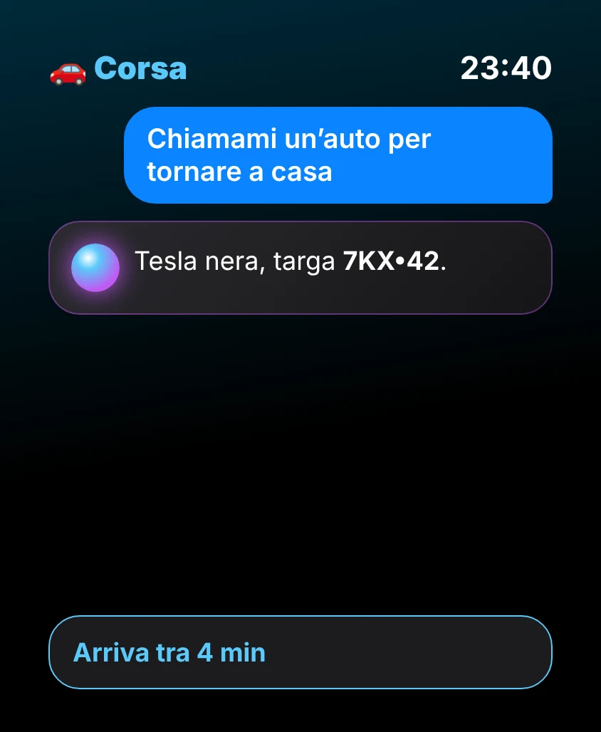 G Bot – Corsa: Tesla nera, targa 7KX•42. Arriva tra 4 min