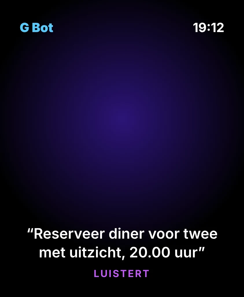 G Bot – Luistert: Reserveer diner voor twee met uitzicht, 20.00 uur