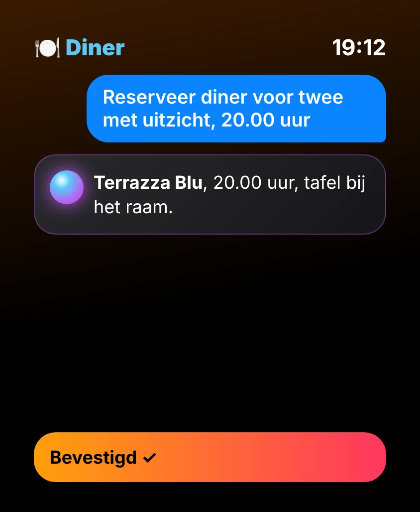 G Bot – Diner: Terrazza Blu, 20.00 uur, tafel bij het raam. Bevestigd ✓